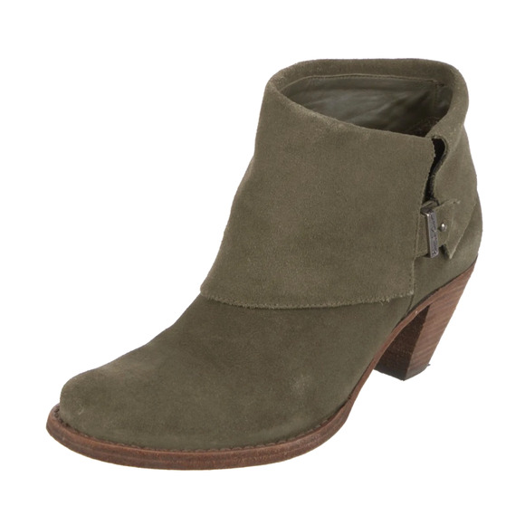 Alice+Olivia 8.5 Suede $350 Caden Ankle Boots Gold Bootie Low Heel Olive Green - Picture 4 of 7